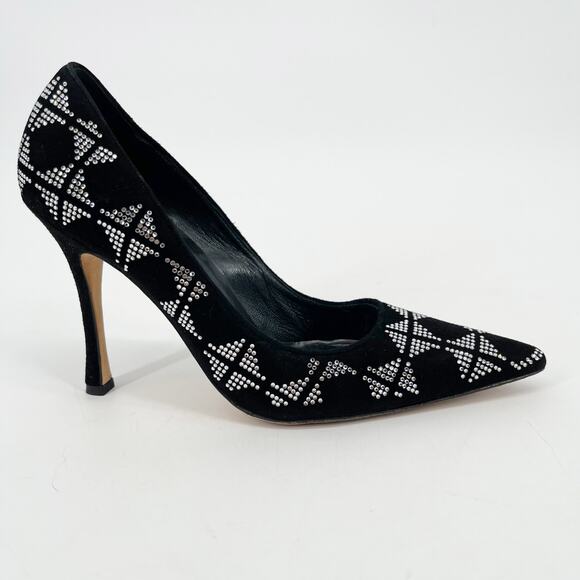 Manolo Blahnik Black Suede Crystal Embellished Pointed Toe Pumps Heels IT 39.5 - Picture 2 of 9